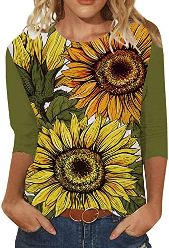 Ženski suncokret cvjetni grafički majica Crew vrat bluze Thirts Long 3/4 rupa ručak Ljetna jesen