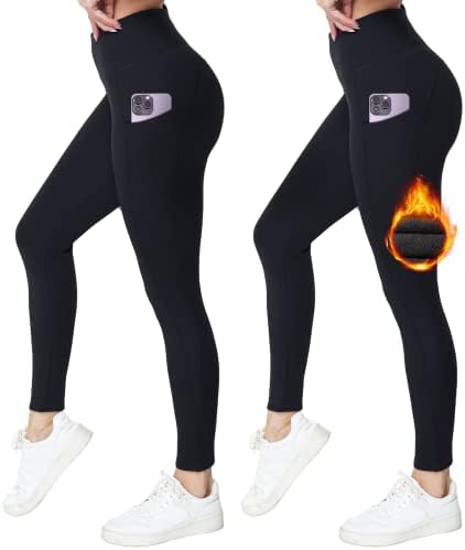 JOJOANS 2 pakovanje runo obložene gamaše za žene visoke stručne zimske joge hlače za žene termalne gamaše sa džepovima