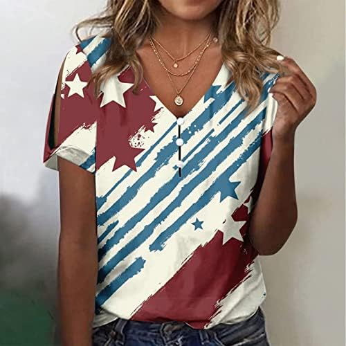 Trending Independence Day tunika ženski Datum noć Plus veličina kratki rukav štampane košulje V vrat čipkasti