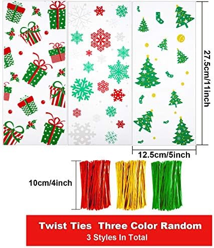 150 komada Božić celofan torbe Božić Clear poslastica torbe sa pahuljica Božić Tree Print i 150 komada Twist kravate za potrepštine