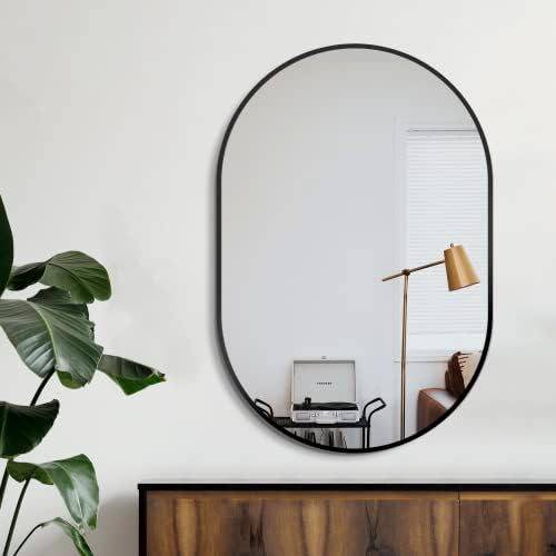 Ogledalo za kupatilo za zid,36 x24, crno ovalno ogledalo za spavaću sobu ulazno kupatilo, metalno uokvireno toaletno ogledalo
