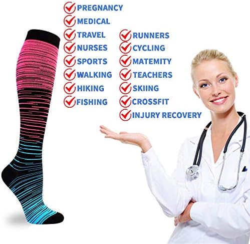 Dvostruki par 3 para Čarape za kompresiju za žene muškarci 20-30mmhg Visoke čarape za sportske tekućih