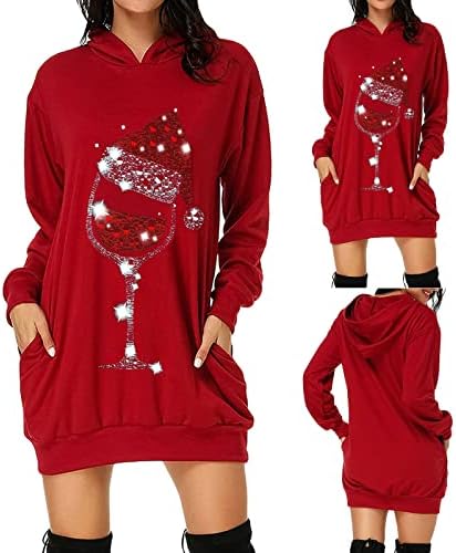2022 Hoodie haljina za žene ružna Sretna Božićna džemper haljina Snowflake dugi pulover labava