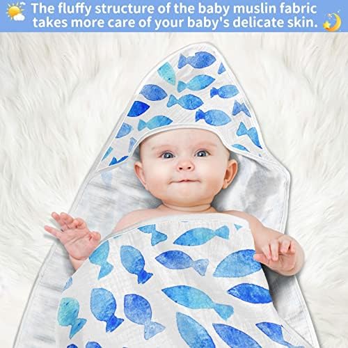 VVFelixl ručnik sa kapuljačom, plave ribe upijaju ručnik za kupanje mališane, pamučne meke novine za bebe za novorođenčad 35x35in 0-6t