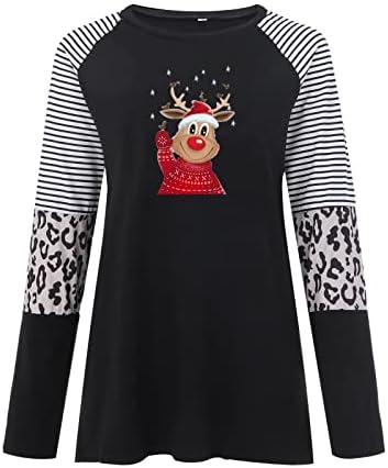 Žene Božić Jelena Print Print Casual O Vrat Leopard Prugasta Spajanje Dugi Rukav Top T Shirt Ženski Tops Shirt Bluza