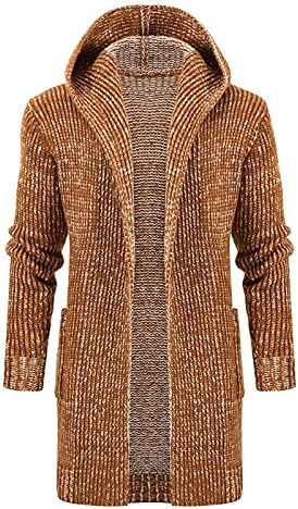 Ymosrh muški džemper muški čvrsti boja pleteni kaput s kapuljačom dugim vjetrovima KARDIGAN Srednje duljine džemper