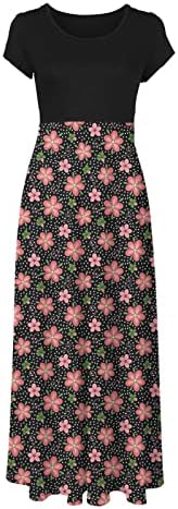 Ljetne haljine za žene 2023 trendi duge Casual labave cvjetne štampe kratke rukave haljine okruglog vrata Boho lepršave duge haljine