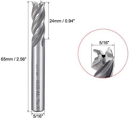 uxcell 5/16 rezna HSSAL spiralna burgija za bušilicu sa ravnim krajem mlin rezač 4 flauta sa 5/16 drškom