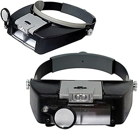 Meichoon Lupe za glavu, 1,5 X 3x 6,5 X 8X Lupa za naočare sa 2 LED svjetla glavna lampa za popravke
