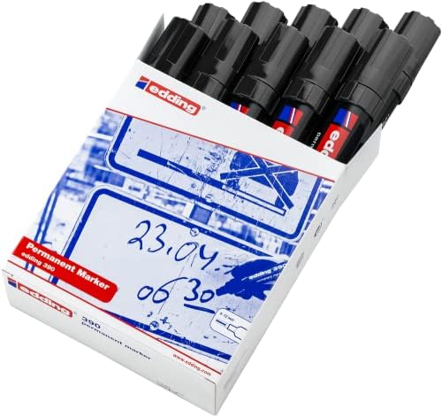 EDDING 390 Stalni marker - Zwart - 10 Stiften - dikke beitelpunt 4-12 mm - Watervast, Snelldrogend - Trajni marker voor gemakkelijke eenhandsbediening - Voor Karton, Kunststof, Hout, Metaal, Glas