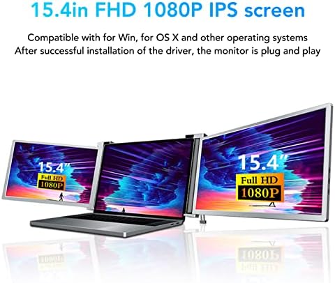 15.4 Extender laptop | Full HD IPS 1080p Trostruki prijenosni monitor | Dual Monitor Extender | Kompatibilan sa 15.6-17.3in Pobjeda, OS X | Tip C, USB A & HDMI | Plug and i igra