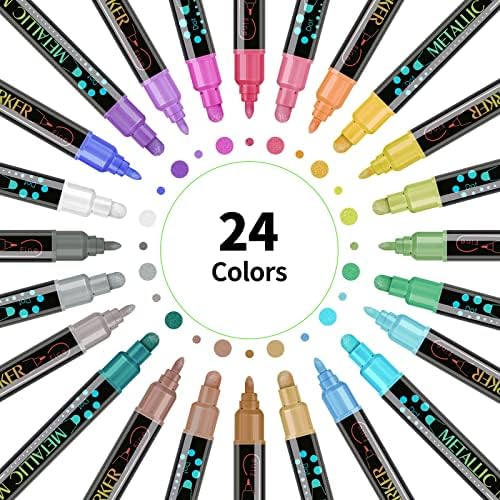 Vamoseehi metalik markeri, 24 boje Premium Glitter markeri, dual tip metalik marker boje za crni papir,