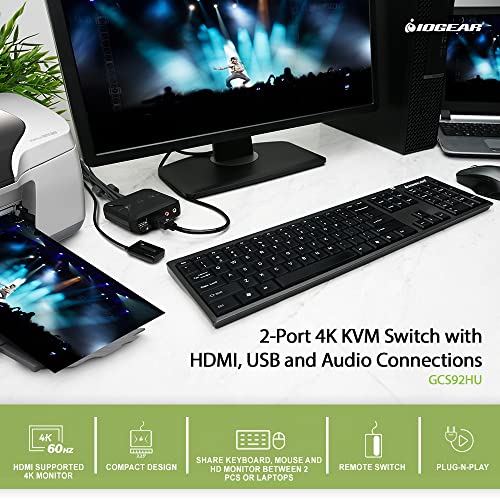 IOGear KVM 2-Port USB HDMI kabelski komplet - 4K@60Hz-USB Hub i USB Peripheral Sharing-Xbox / PS4 / 5 - Windows,