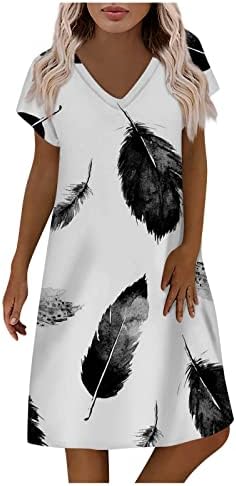 Miashui Cinched waist Dress ženski V izrez štampani Casual kratke rukave Casual Dress T Shirt haljine za