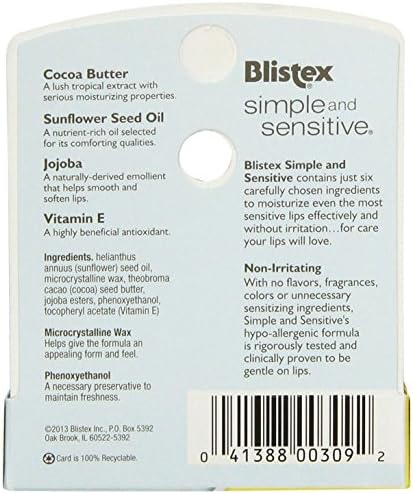 Blistex Simple & amp; Sensitive hidratantna krema za usne 0.15 oz