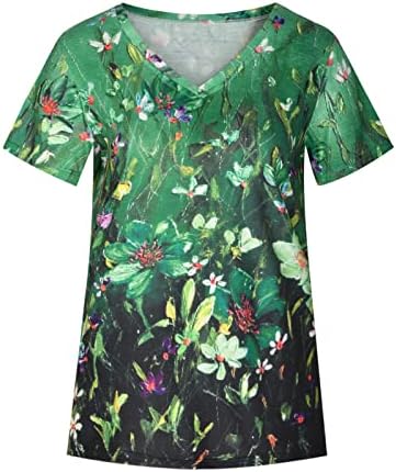 Ručak T majice za dame Ljeto Jesen Kratki rukav Dubinski V izrez cvjetni grafički bluze Thirts Theeen Girls