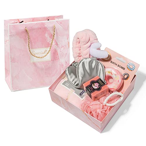 Paket za njegu žena-Rose Spa Poklon Set sa trakom za glavu, ručnikom, Lufom, bombom za kupanje, maskom za spavanje – jedinstveni opuštajući pokloni za žene, Pokloni za samopomoć, rođendanski pokloni za žene, brzo ozdravi pokloni