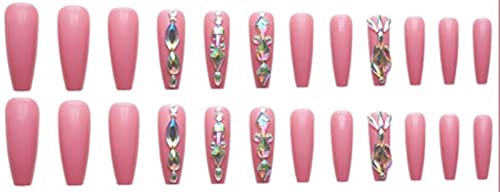 CRRLtry Press on Nails COFFIN lažni nokti Rinestones lažni nokti s dizajnom Pink Srednja presa