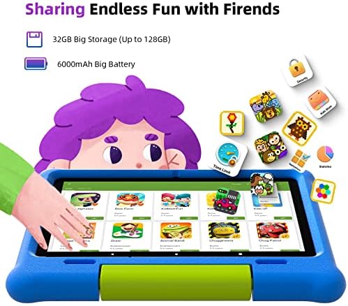 G-TIDE Kids tablet, 10,1 inčni android 11 tablet za djecu, 32GB ROM, četverojezgrenog, HD dvostruke kamere, WiFi Bluetooth, roditeljski nadzor, dječja aplikacija Klap sa kućištem otporno na djeteto