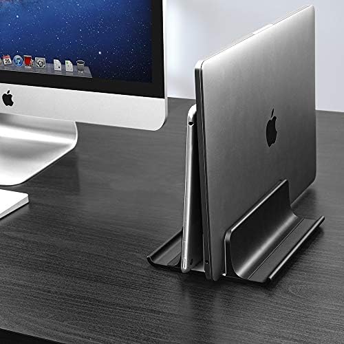 Vaydeer Dvostruko podesivi vertikalni postor za laptop novo dizajnirani 2 slota aluminijski desktop dvostruki držač za sve MacBook / Chromebook / površinski / dell / iPad do 17,3 inča - crna