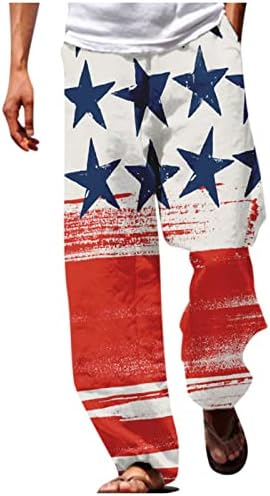 Muški casual posteljine pantalone Američka nezavisnost 3. tiskani labavi fit elastični struk za crtanje struka ljetne plaže joga hlače