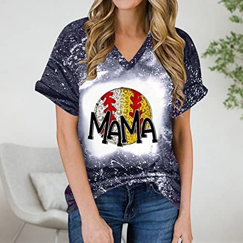 Pbnbp Majčin dan ljetna bluza za žene Tie Dye V vrat Loose Fit Bejzbol mama majice štampane kratki rukav Dressy