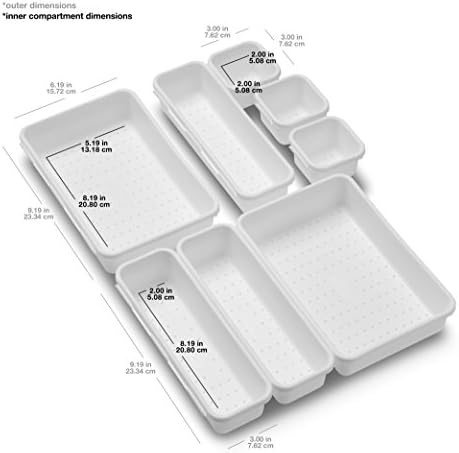 madesmart Interlocking Pack Prilagodljiva višenamjenska ladica, organizacija jedne kuće, BPA besplatno, kanta od 8 komada, PremiumWhite, 8 Count