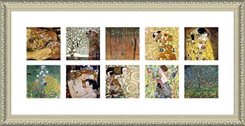 Alonline Art - Collage # 10 Kiss Lady Fan Apple - Gustav Klimt | Biege uokvirena slika tiskana na pamučnom platnu, pričvršćenu na ploču od pjene | Spremni za objesiti okvir | 36 x17 | Zidni umjetnički ukras