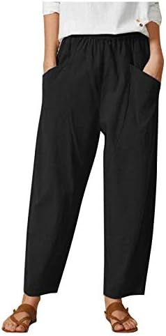 Lanene pantalone za žene sa elastičnim strukom letnje pantalone sa suženim Trenirkama dužine