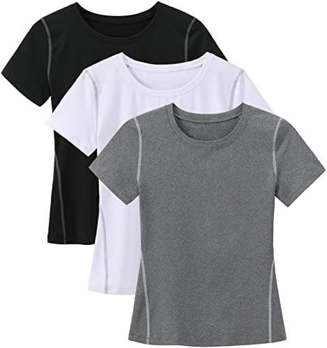Ukastene ženske košulje za kompresiju s kratkim rukavima Brzo suho vježbanje trčanja, pakovanje od 3