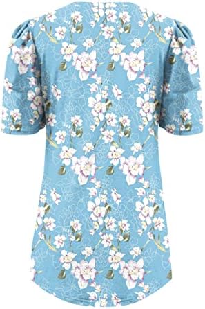 Mašinka bluza za teen djevojke jesen ljeto kratki rukav duek V izrez pamuk pamučni božur cvjetni grafički grafički