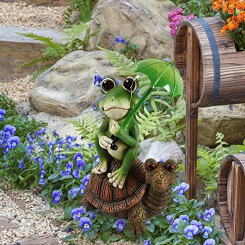 Ckuakiwu solarna kornjača svjetla, vrtna ukrasa žaba solarna lagana vrtna žaba sjedila je kip kornjača sa bajkom kišobranskom svjetlosnom dekoru za dvorište za travnjak, statua žaba