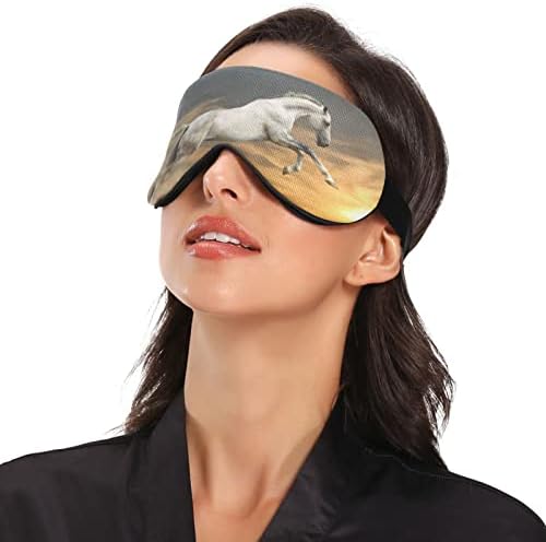 Kigai Sleep Maska za muškarce Žene Blokiranje noći za spavanje za spavanje sa podesivim kaišem mekanim prozračnim udobnim poklopcem za hlađenje očiju za putovanja Yoga Nap srebrna-bijeli pastuh u zalasku sunca