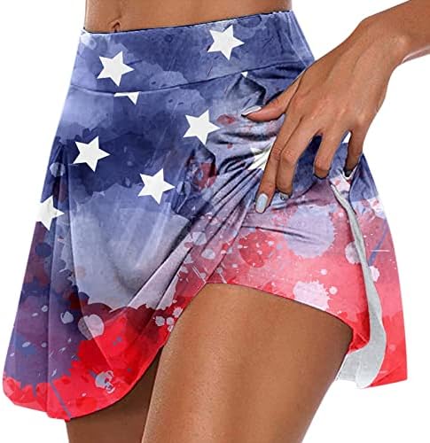 4. jula Atletska suknje sa šorctima za žene visoki struk Pleased Flowy Golf Skorts 2 u 1 USA zastavačke hlače