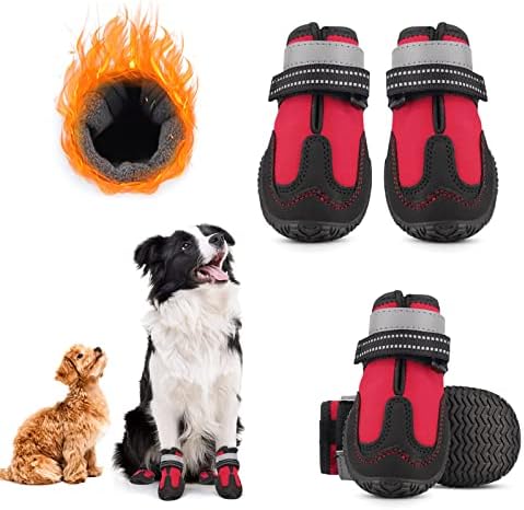 Shandus čizme za velike male pse protiv klizanja, snježne zimske pseće plijene, cipele za pse za vrući kolnik, zaštitnik šape za pse s podesivim reflektivnim reflektorima, 4pcs