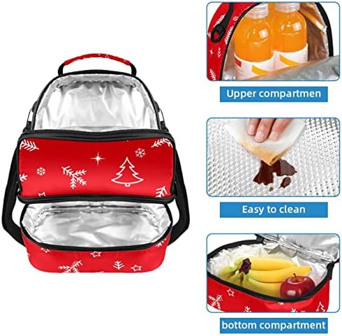 Izolovana torba za ručak za žene i muškarce, nepropusna Dupla paluba kutija za ručak Picnic Cooler torba za radnu školu, Jelka i grane na crvenoj