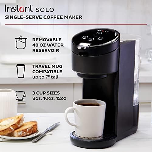 Instant Solo Single Serve aparat za kafu, od proizvođača Instant Pot, K-Cup Pod kompatibilan kafa Pivara, uključuje višekratnu upotrebu kafa Pod & Bold podešavanje, Brew 8 u 12oz., 40oz. Rezervoar Za Vodu, Crna