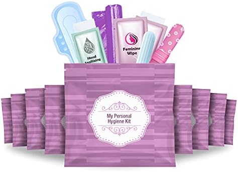 Menstrualni komplet u ljubičastom stilu sve-u-jednom 10 pakovanje | pogodnost u pokretu | period komplet za putovanja, tinejdžere i tinejdžere ili samo kada ste vani / pojedinačno umotan ženski higijenski proizvod