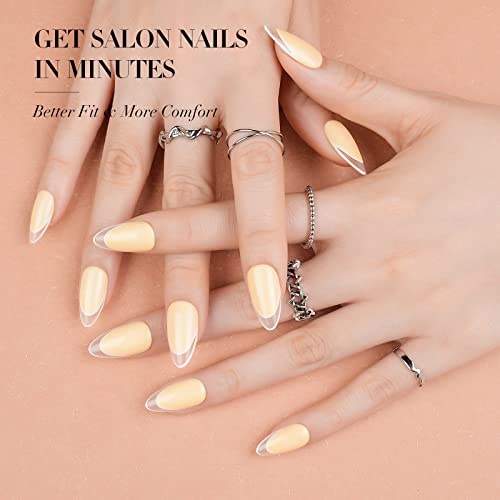 Transparentni francuski vrh Press na noktima srednji, Jofay Fashion lažni nokti sa dizajnom, akrilni bademovi Savjeti za nokte, prirodni & amp; višekratni lažni nokti sa ljepilom, štap na noktima za žene djevojke, krema francuski