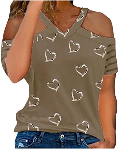 V vrat bluza Tshirt za žene jesen ljeto meka udobna odjeća Y2K kratki rukav grafički ljubav prugasta