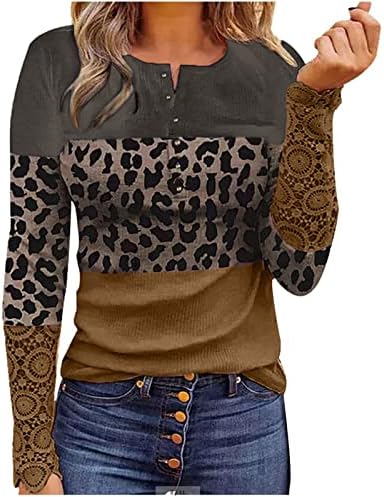 Ženski blok za bluze s dugim rukavima rebrasti pleteni pleteni Henley tops čipka dugulja od ubodne valje