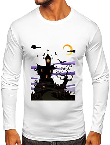 ZDDO Halloween Muške majice, muškarci Happy Halloween Haunted House Print dugih rukava Smiješna grafika