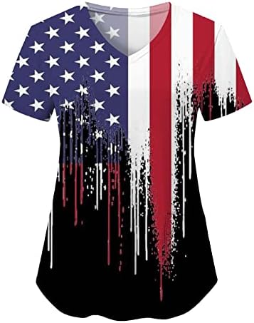 Bluza od 4. Jula za žene američka zastava ljetne kratke rukave V izrez košulje sa 2 džepa bluze praznična Ležerna radna odjeća