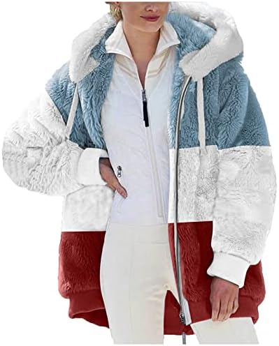 Ženski kaput sa kapuljačom sa kapuljačom sa zatvaračem za patchwork V-izrez dugih rukava Ležerne prilike za zimske tople jakne Spring Radne ured Bluza