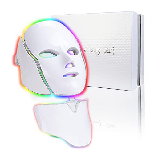 Led maska za lice svetlosna terapija-7 boja Photon Blue & amp; crveno svjetlo za održavanje pomlađivanja kože Maska za njegu kože lica, Maska za njegu kože kod kuće za lice i vrat