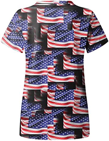 Rukav T Womens Independence Day V Vrat Džepovi Sa Kratkim Rukavima Štampani T Shirt Spandex Scrub Shirts