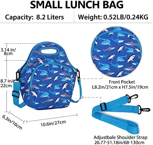 VX Vonxury torba za ručak za djecu,neoprenska mala kutija za ručak za dječake slatka termo torba za ručak sa naramenicom koja se može skinuti