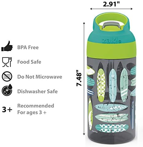 Zak Designs 16oz Riverside Beach Life Dječija flaša za vodu sa slamkom i ugrađenom petljom za nošenje od