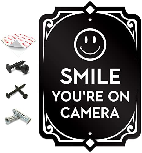 Signsies Smile Smile ste na znaku fotoaparata - Sigurnost, znakovi vrata - Uključeno, jednostavna ugradnja na zid ili vrata - teška i otporna na vremenske uvjete