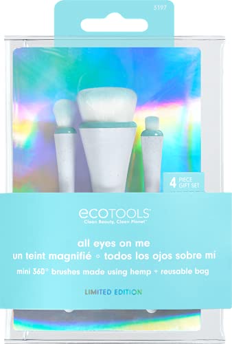 EcoTools Limited Edition Sve oči na meni Šminka četkica za odmor, čarapa za čarape, premium četkice za šminku, mini četke za putničke veličine, 5 komada poklon set